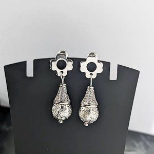 Floral Silver Victorian Vintage Antique Cubic Zirconia Style Drop Earrings